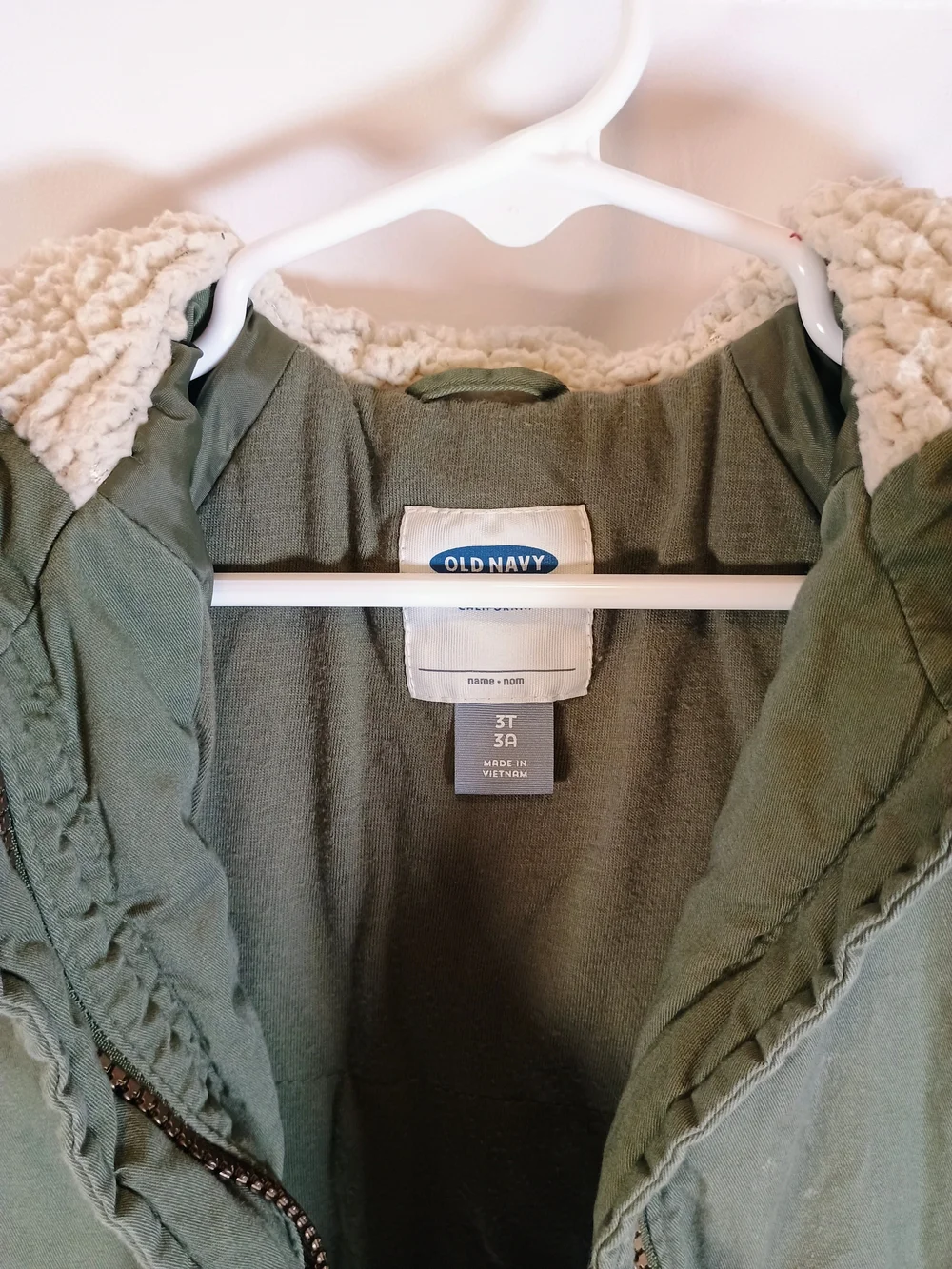 Old Navy Kids Olive Green Hooded Sherpa Jacket